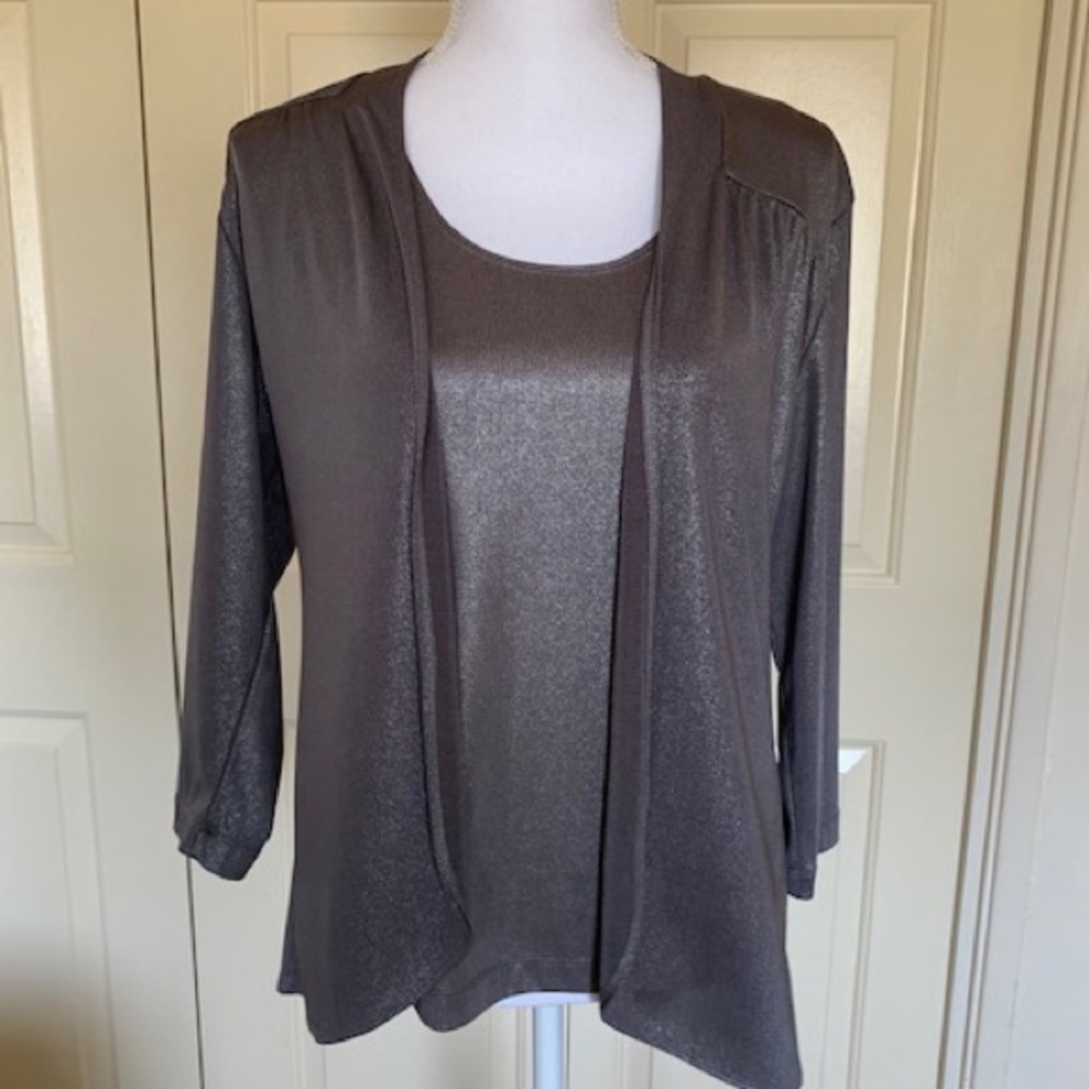 Chico’s Metallic Silver/Grey Cardigan and Tank